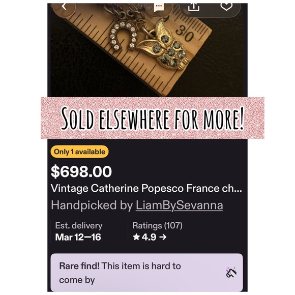 Rare Catherine Popesco Gold Owl with Crystals Necklace and Pearl Charm Dangle - Picture 6 of 6